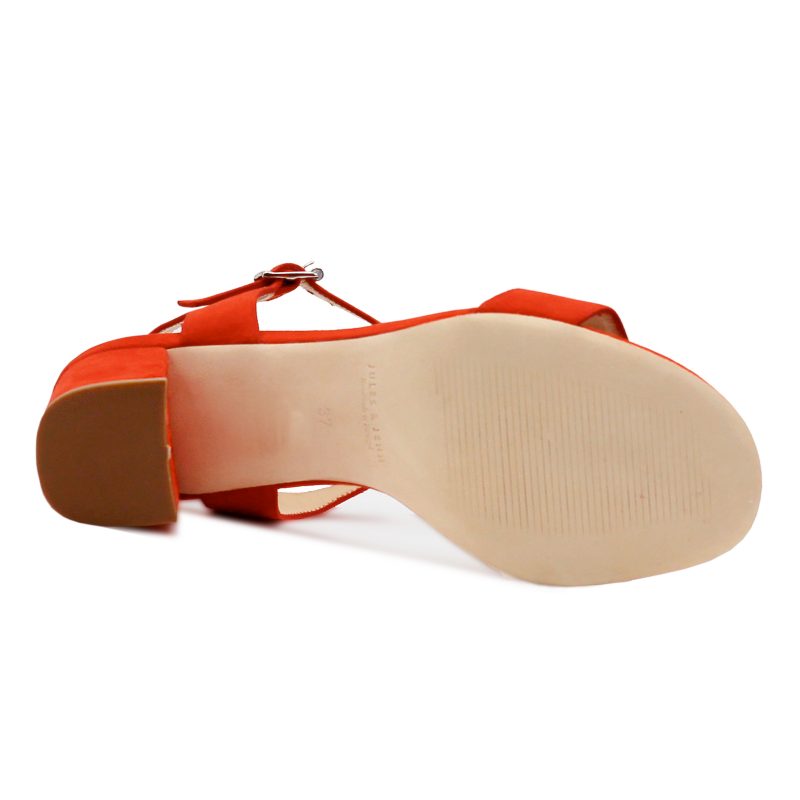 vue interieure sandales talon cuir daim rouge femme Jules & Jenn