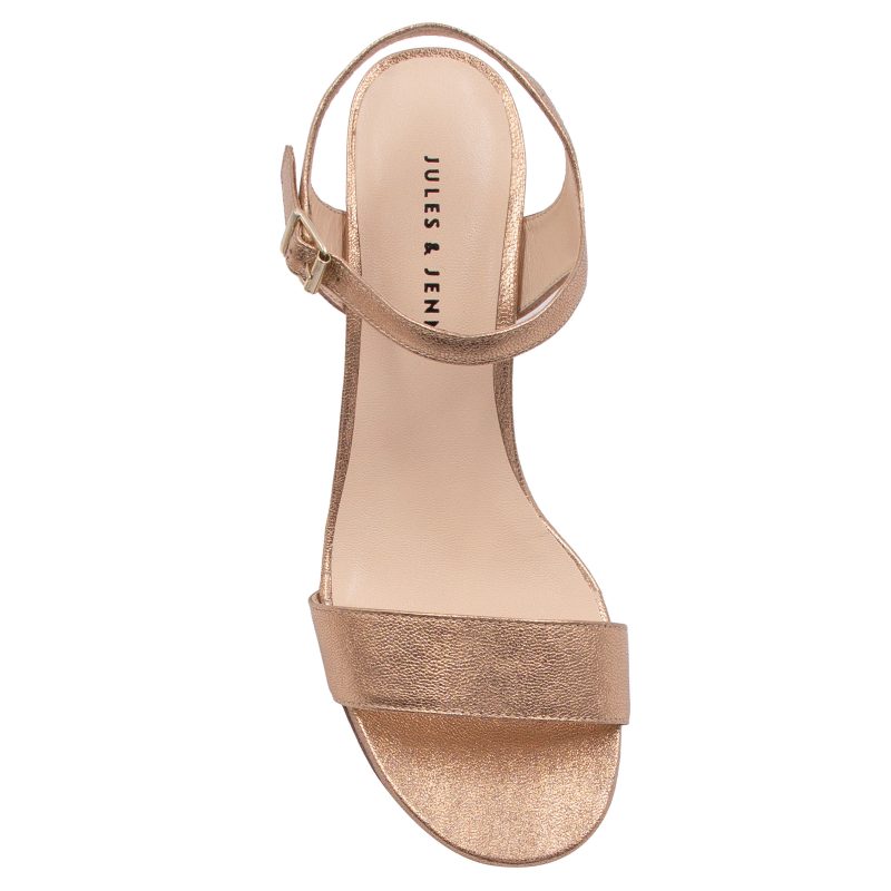 vue dessus sandales talon cuir metallise rose jules & jenn