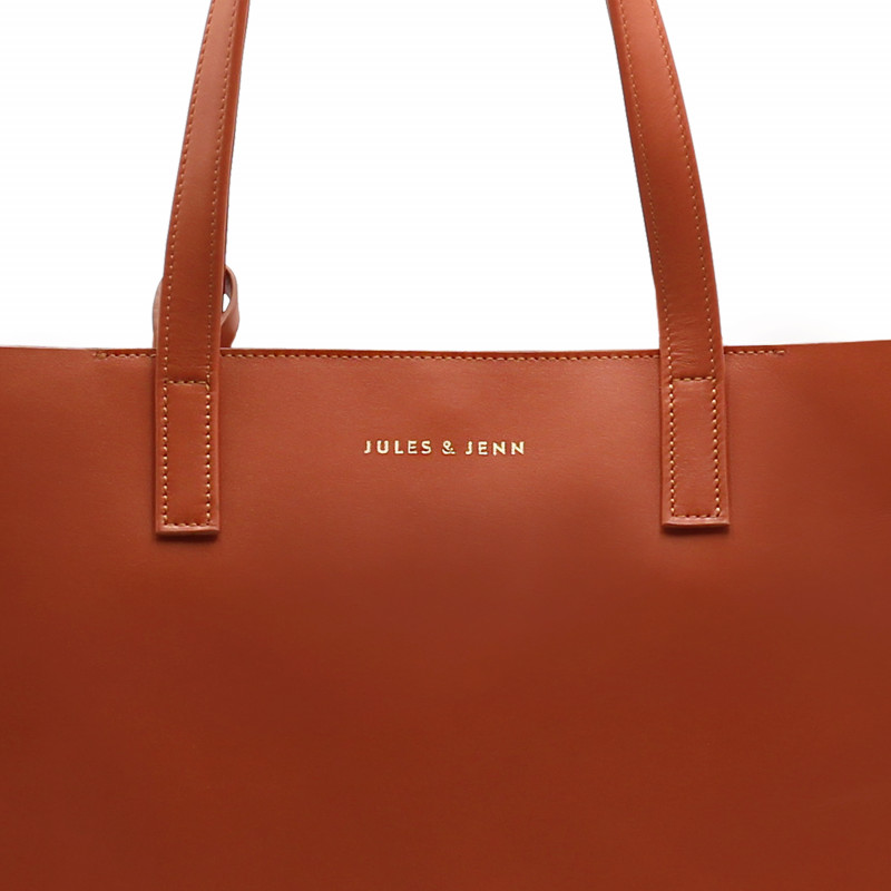 gros plan sac cabas cuir brique jules & jenn