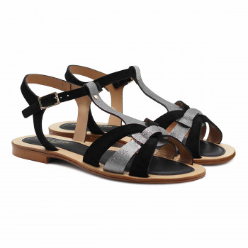 sandales plates croisees cuir daim noir jules&jenn