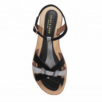vue dessus sandales plates croisees cuir daim noir jules&jenn