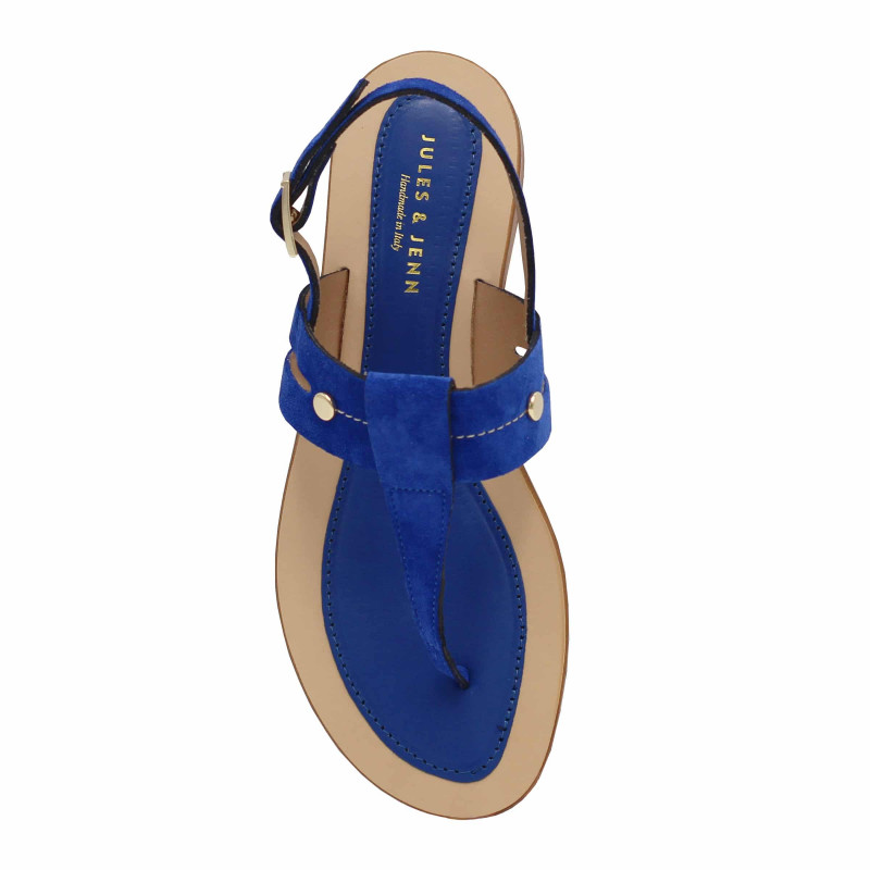 vue dessus sandales tropeziennes cuir daim bleu