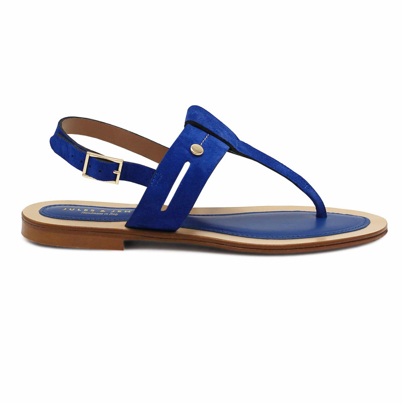 vue exterieure sandales tropeziennes cuir daim bleu