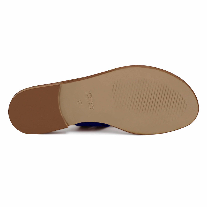 Sandales tropéziennes cuir daim bleu