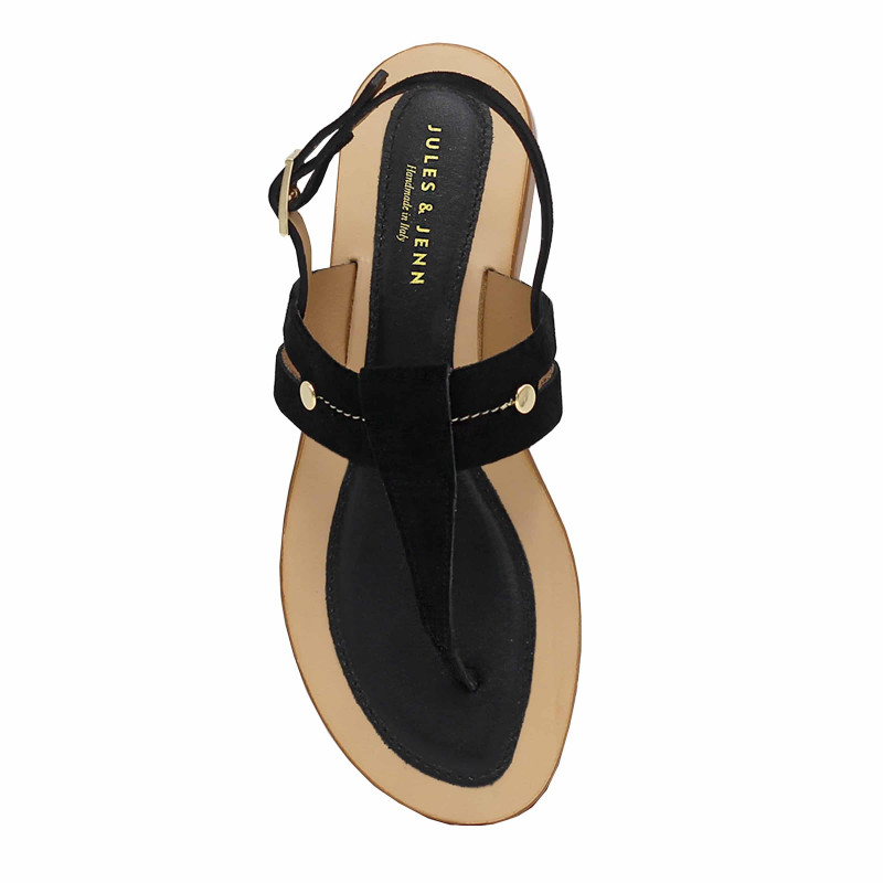 vue dessus sandales tropeziennes cuir daim noir