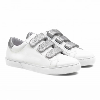 baskets a scratch cuir blanc et argente