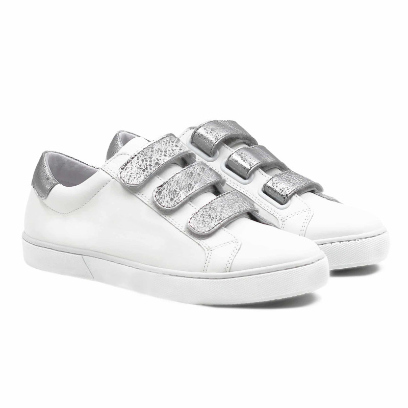 baskets a scratch cuir blanc et argente