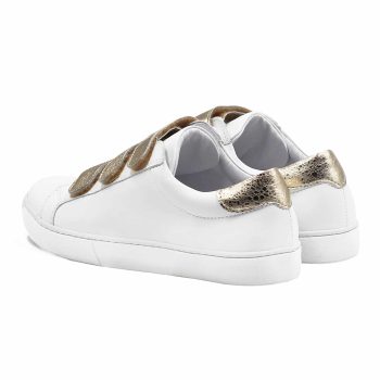 vue arriere baskets a scratch cuir blanc et dore