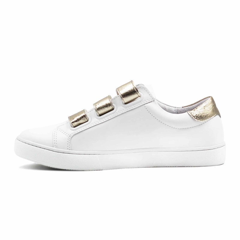 vue interieure baskets a scratch cuir blanc et dore