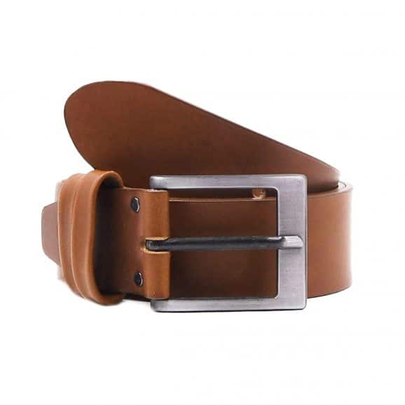 Porte-clés gravé cuir upcyclé cognac
