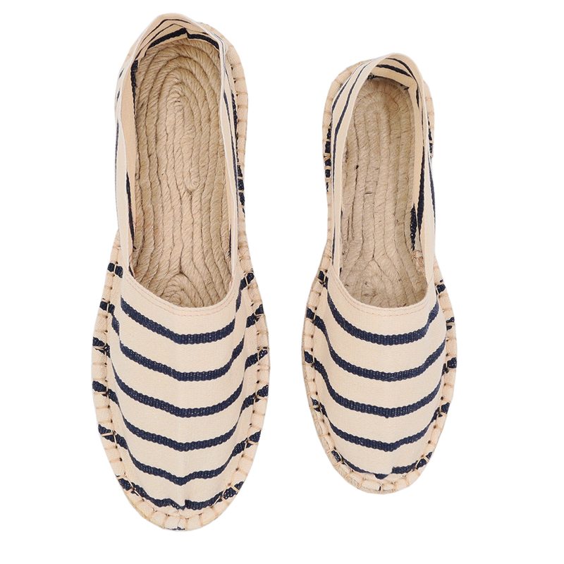 vue dessus espadrilles toile coton rayee blanc bleu jules jenn