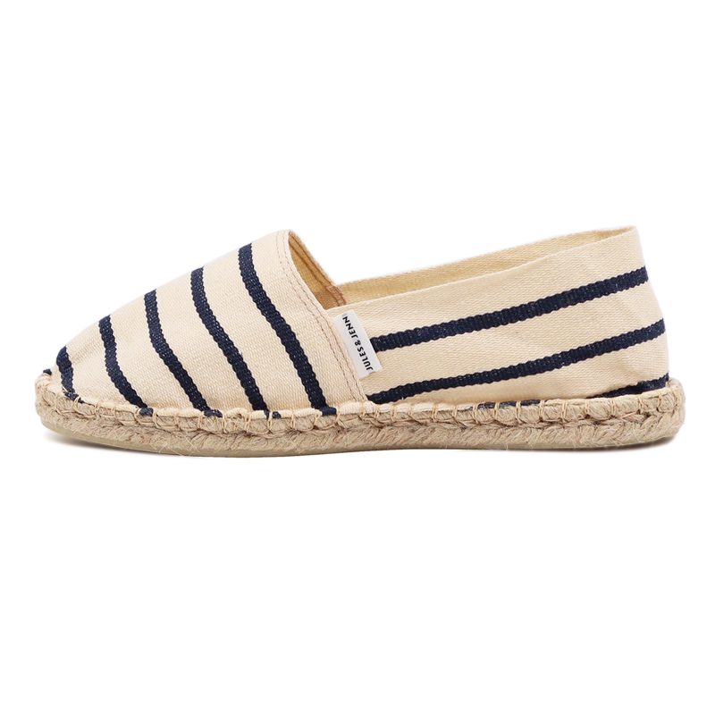 vue interieure espadrilles toile coton rayee blanc bleu jules jenn