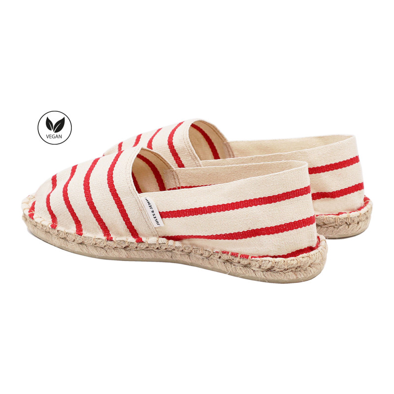 vue arriere espadrilles toile de coton blanc & rouge jules & jenn