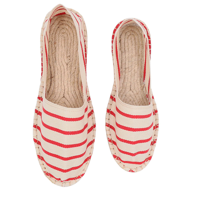 vue dessus espadrilles toile de coton blanc & rouge jules & jenn
