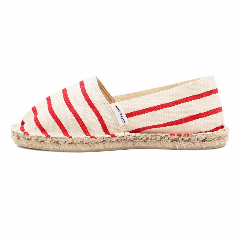 vue exterieur espadrilles toile de coton blanc & rouge jules & jenn