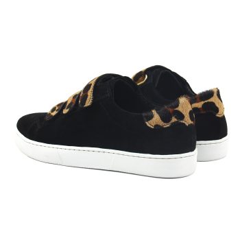vue arriere baskets a scratch cuir daim noir et leopard jules & jenn
