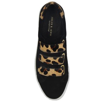 vue dessus baskets a scratch cuir daim noir et leopard jules & jenn