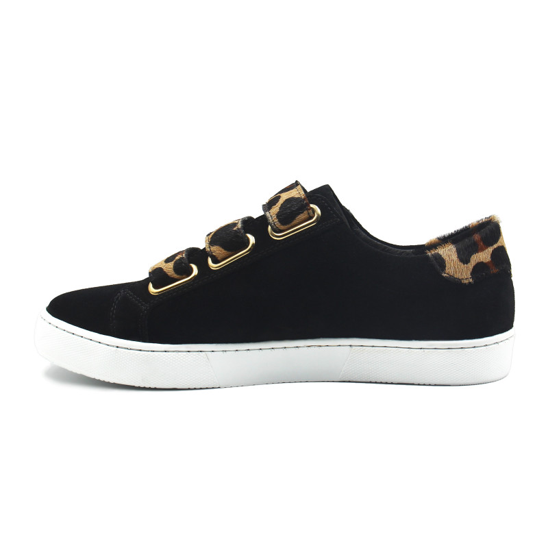 vue interieure baskets a scratch cuir daim noir et leopard jules & jenn