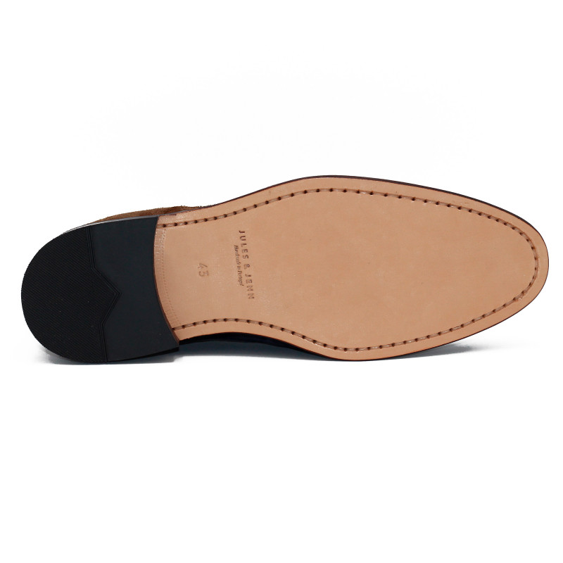 vue dessous desert boots cuir daim cognac jules & jenn