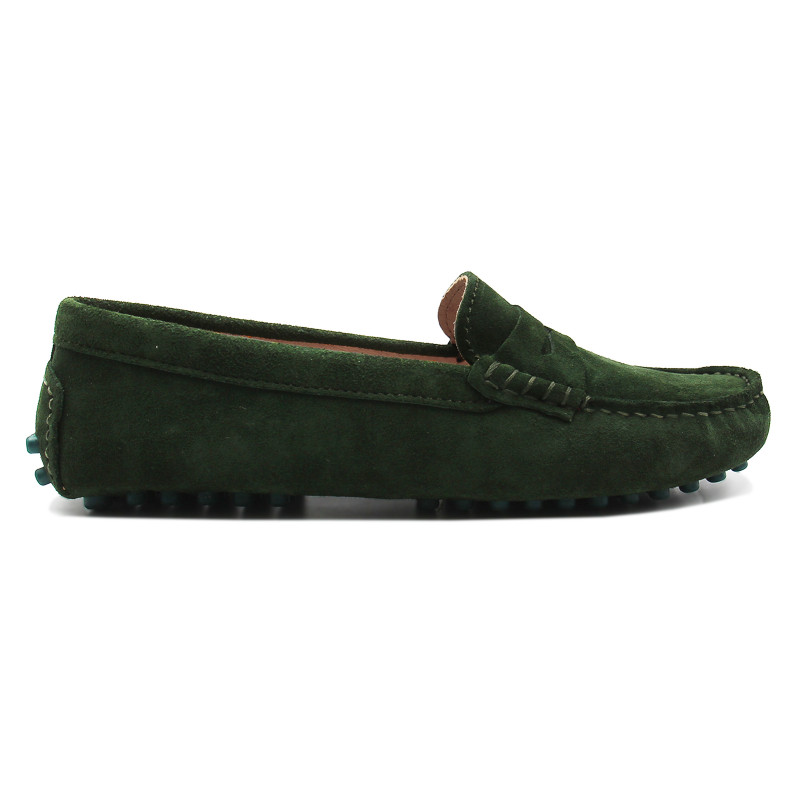 vue exterieure mocassins cuir daim vert femme jules & jenn