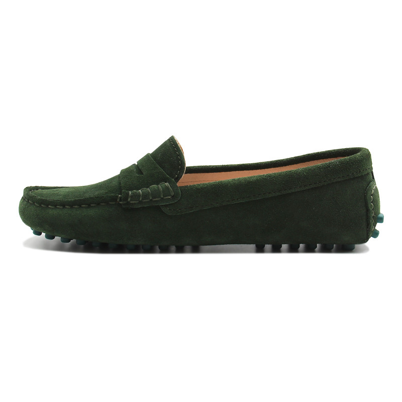 vue interieure mocassins cuir daim vert femme jules & jenn