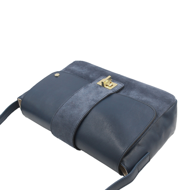 vue dessus sac bandouliere cuir daim bleu jules & jenn