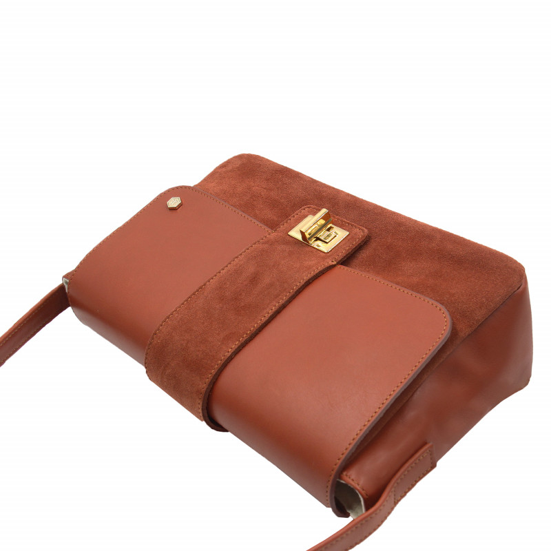 vue dessus sac bandouliere cuir daim brique jules & jenn