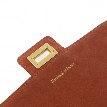 vue rabat sac bandouliere cuir daim brique jules & jenn