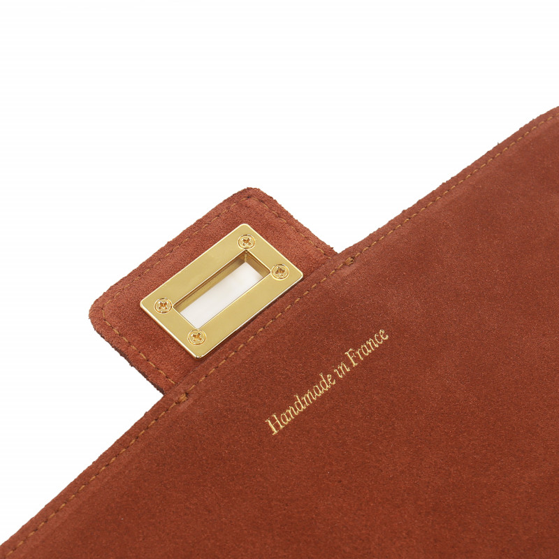 vue rabat sac bandouliere cuir daim brique jules & jenn