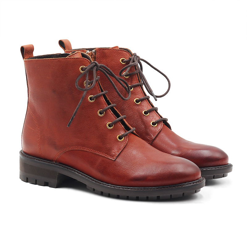 bottines plates a lacets cuir cognac jules & jenn
