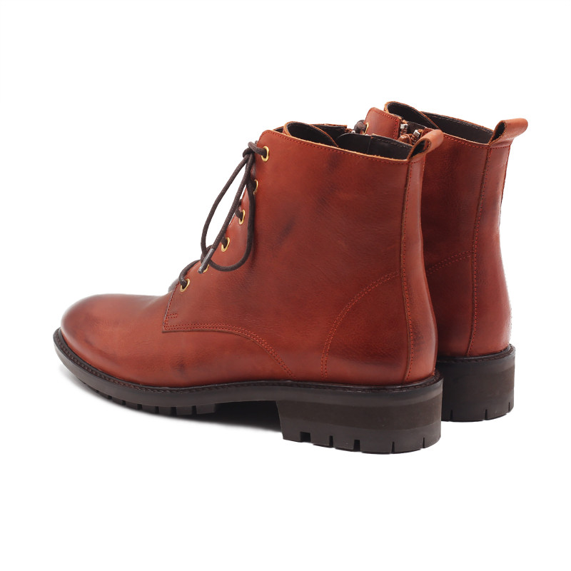 vue arriere bottines plates a lacets cuir cognac jules & jenn