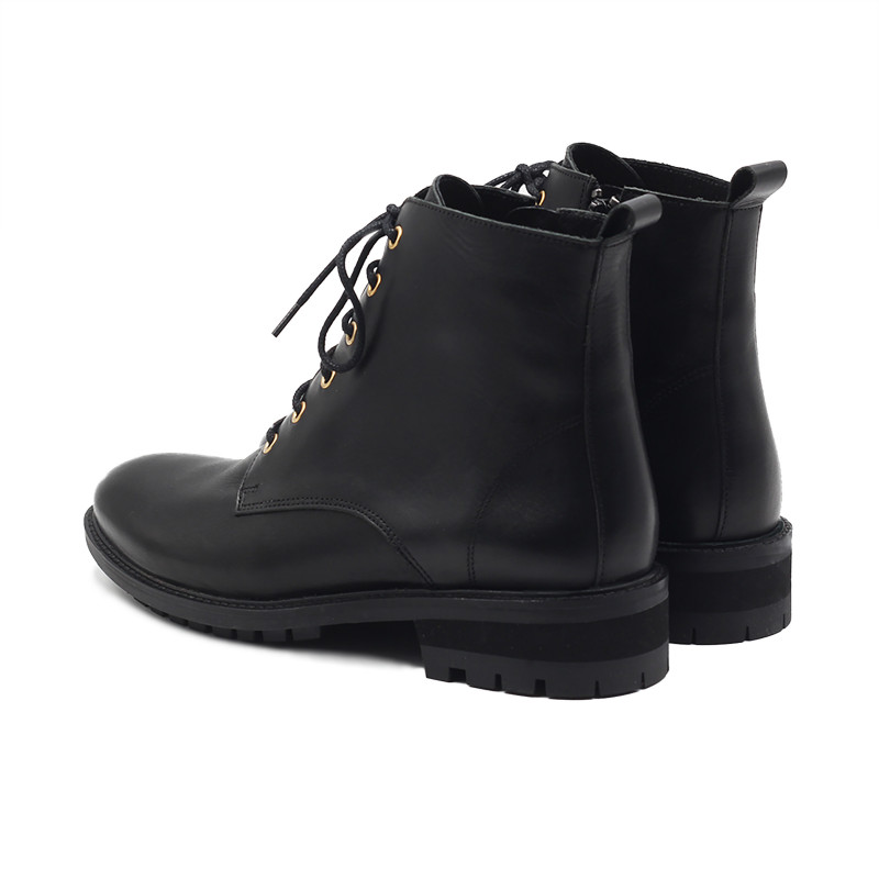 vue arriere bottines plates a lacets cuir noir jules & jenn