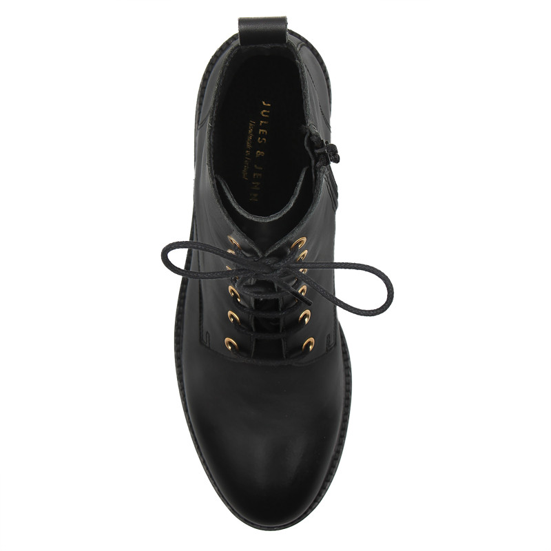 vue dessus bottines plates a lacets cuir noir jules & jenn