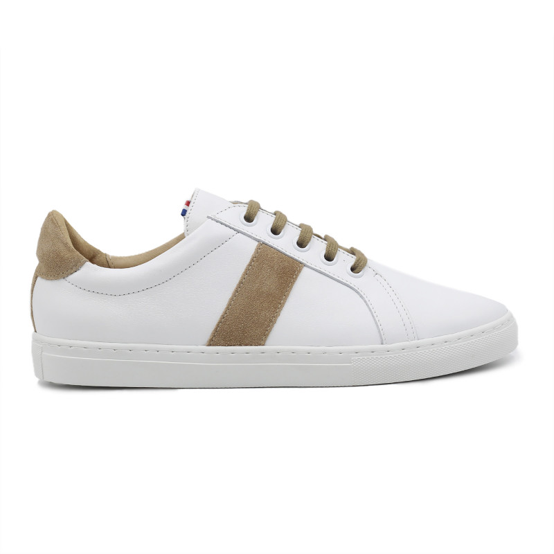 vue exterieur baskets a lacet cuir blanc & beige jules & jenn