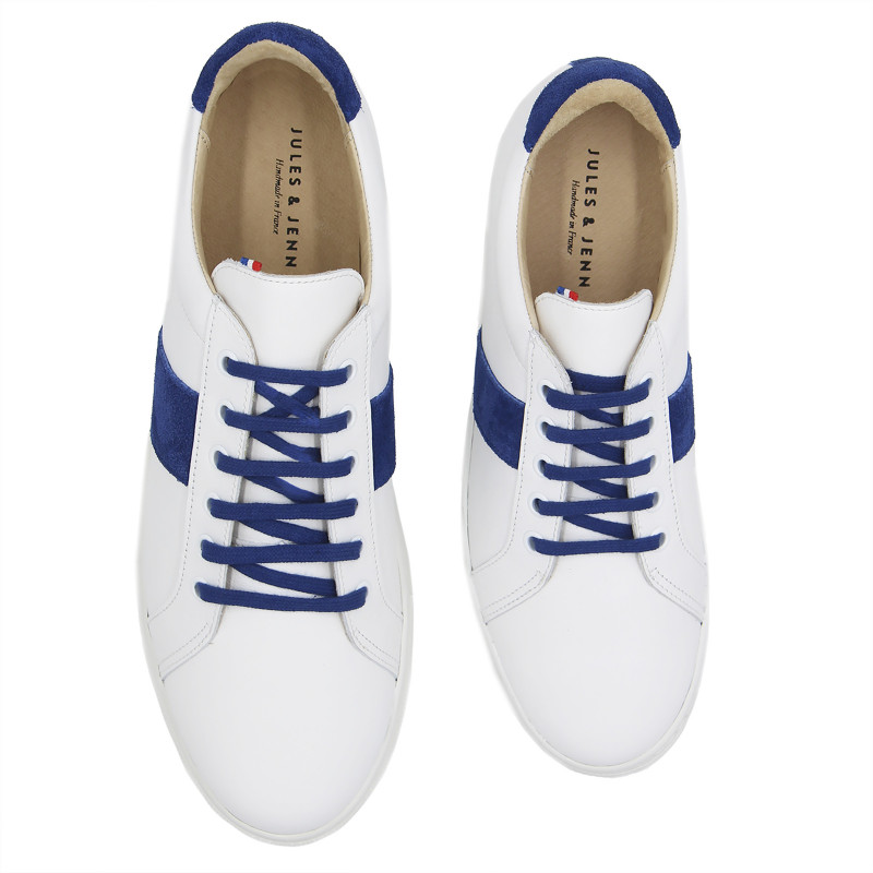 vue dessus baskets a lacet cuir blanc & bleu jules & jenn