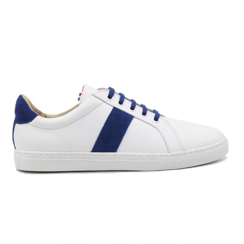 vue exterieur baskets a lacet cuir blanc & bleu jules & jenn