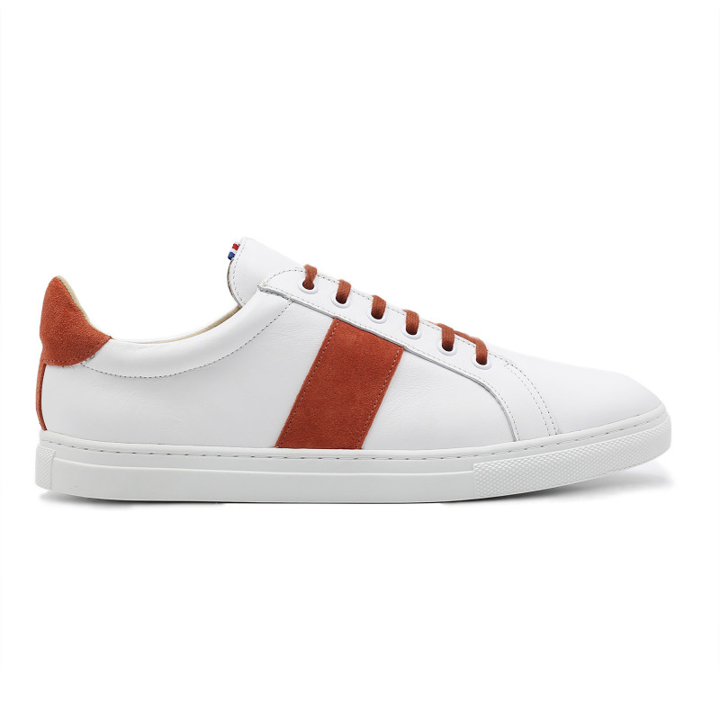 vue exterieur baskets a lacet cuir blanc & orange jules & jenn
