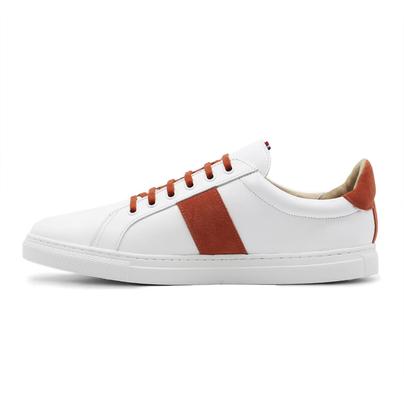 vue interieur baskets a lacet cuir blanc & orange jules & jenn