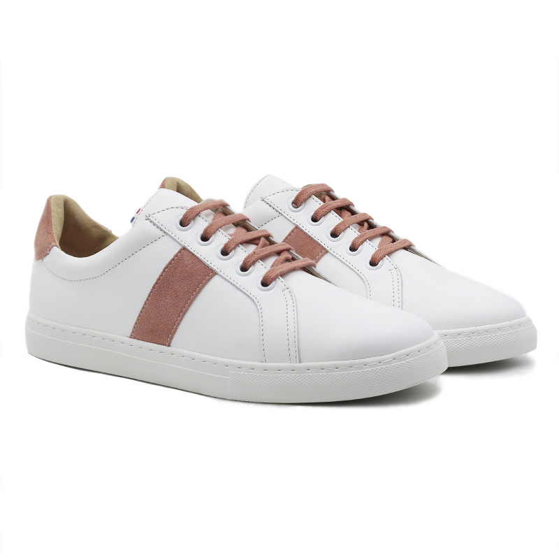 baskets a lacet cuir blanc & rose jules & jenn