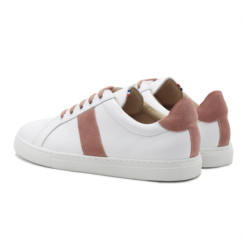 vue arriere baskets a lacet cuir blanc & rose jules & jenn