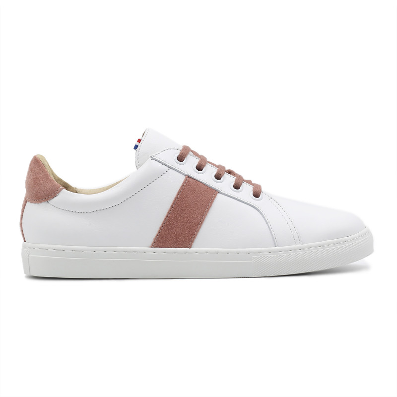 vue exterieur baskets a lacet cuir blanc & rose jules & jenn