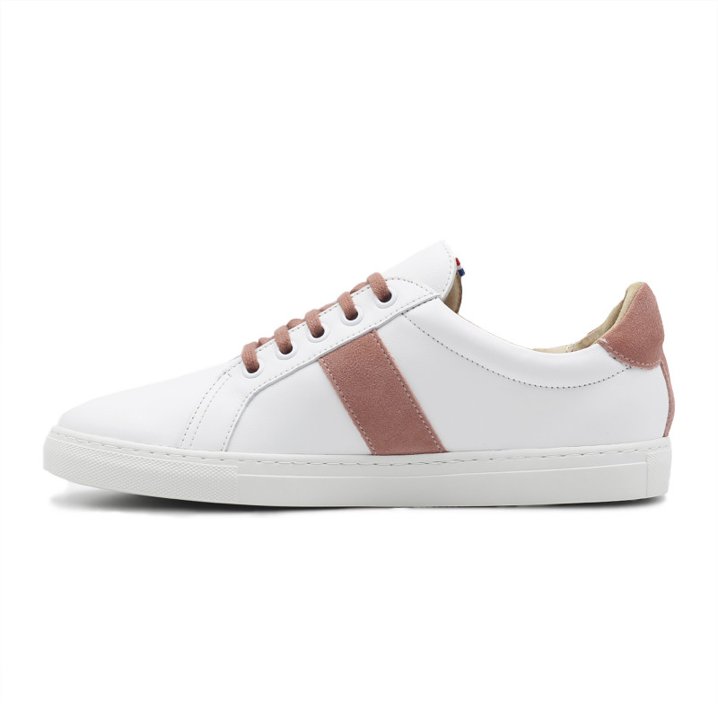 vue interieur baskets a lacet cuir blanc & rose jules & jenn