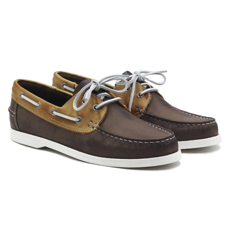 chaussures bateau cuir marron et beige jules & jenn