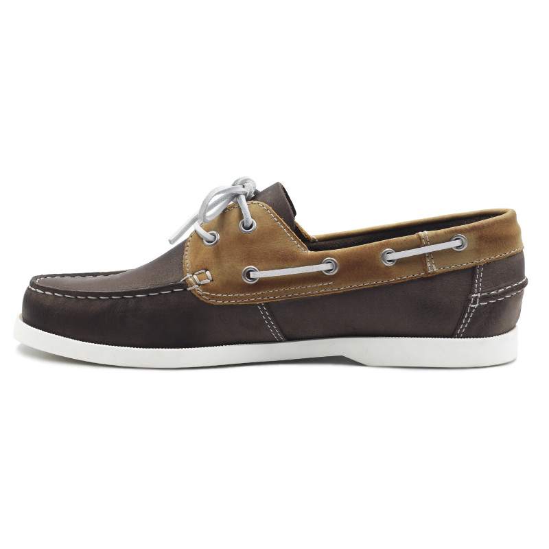 vue interieure chaussures bateau cuir marron et beige jules & jenn