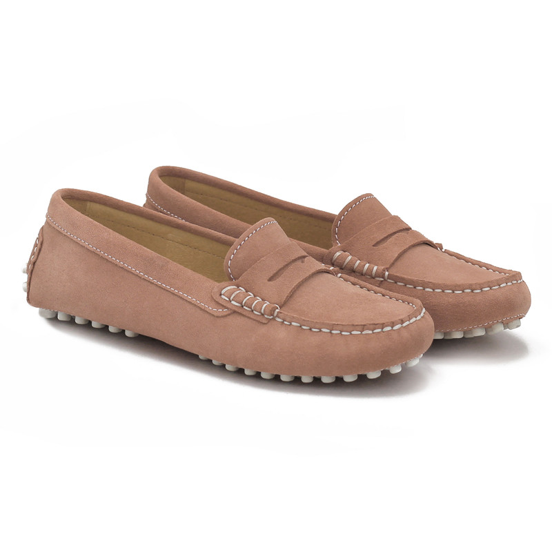 mocassins femme cuir daim rose et blanc jules & jenn