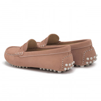 vue arriere mocassins femme cuir daim rose et blanc jules & jenn