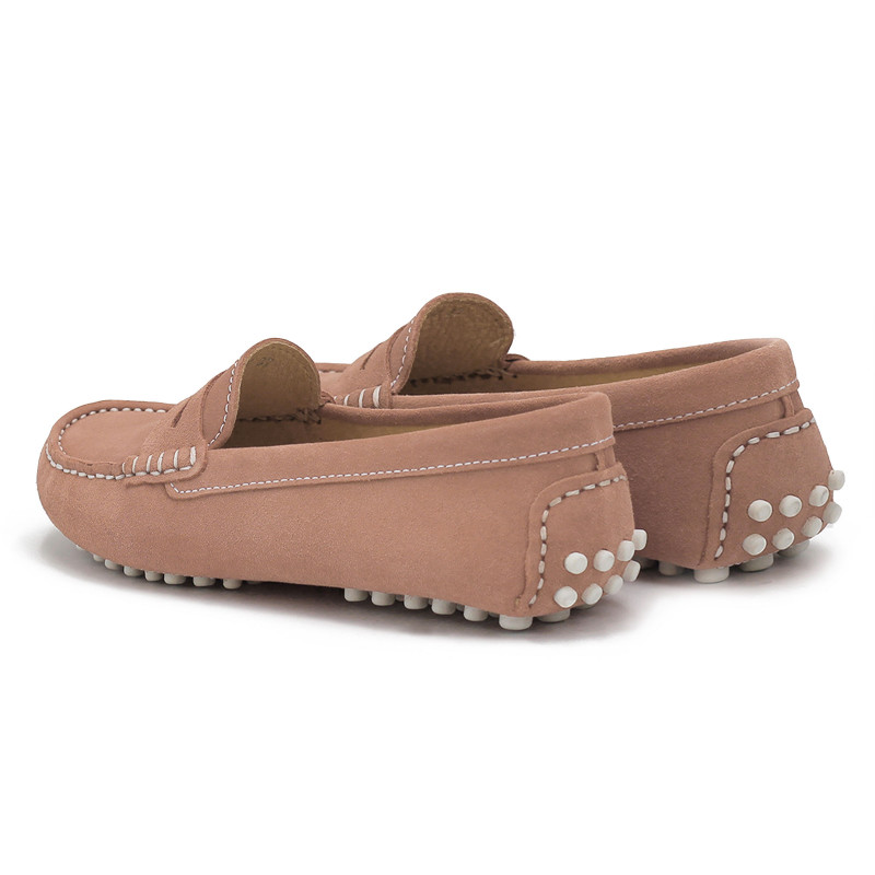 vue arriere mocassins femme cuir daim rose et blanc jules & jenn
