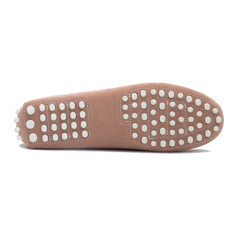 vue dessous mocassins femme cuir daim rose et blanc jules & jenn