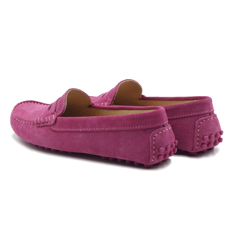 vue arriere mocassins femme cuir daim fushia jules & jenn