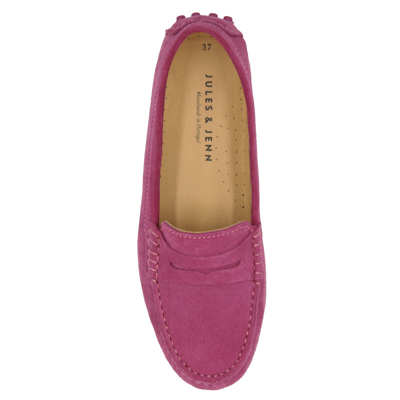 vue dessus mocassins femme cuir daim fushia jules & jenn